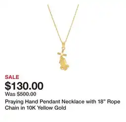 Belk Praying Hand Pendant Necklace with 18 Rope Chain in 10K Yellow Gold offer