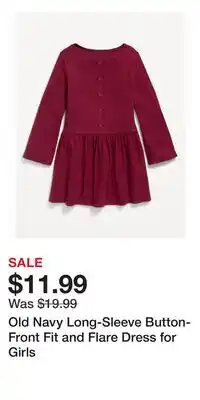 Old Navy Old Navy Long-Sleeve Button-Front Fit and Flare Dress for Girls offer