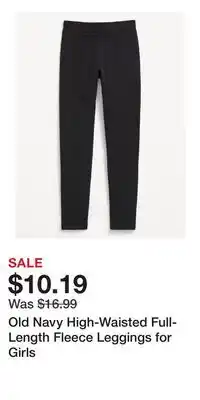 Old Navy Old Navy High-Waisted Full-Length Fleece Leggings for Girls offer