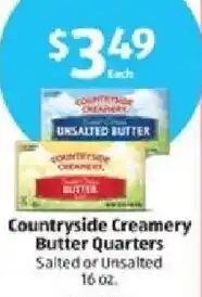 Aldi Countryside Creamery Butter Quarters Salted or Unsalted offer