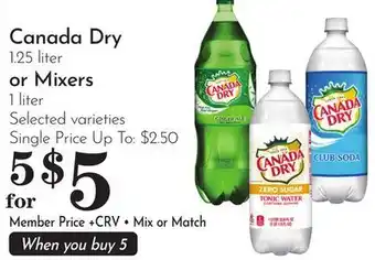 Pavilions Canada Dry 1.25 liter or Mixers 1 liter offer