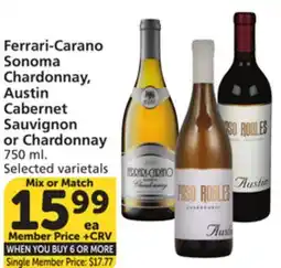 Vons Ferrari-Carano Sonoma Chardonnay, Austin Cabernet Sauvignon or Chardonnay offer