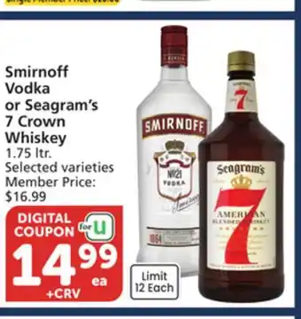 Vons Smirnoff Vodka or Seagram's 7 Crown Whiskey offer