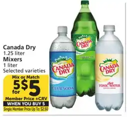 Vons Canada Dry 1.25 liter Mixers 1 liter offer