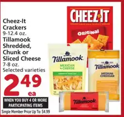 Vons Cheez-It Crackers 9-12.4 oz. Tillamook Shredded, Chunk or Sliced Cheese 7-8 oz offer