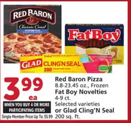 Vons Red Baron Pizza 8.8-23.45 oz., Frozen Fat Boy Novelties 4-9 ct. or Glad Cling'N Seal 200 sq. ft offer