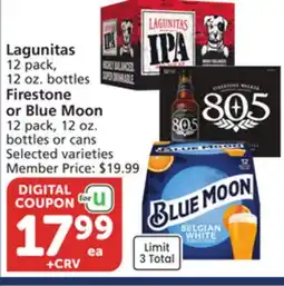 Vons Lagunitas 12 pack, 12 oz. bottles Firestone or Blue Moon 12 pack, 12 oz. bottles or cans offer