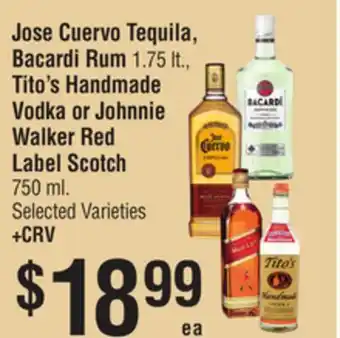 Smart & Final Jose Cuervo Tequila, Bacardi Rum, Tito's Handmade Vodka or Johnnie Walker Red Label Scotch offer