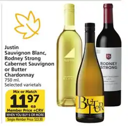 Albertsons Justin Sauvignon Blanc, Rodney Strong Cabernet Sauvignon or Butter Chardonnay offer