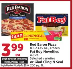 Albertsons Red Baron Pizza 8.8-23.45 oz., Frozen Fat Boy Novelties 4-9 ct. or Glad Cling'N Seal 200 sq. ft offer