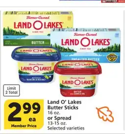 Albertsons Land O'Lakes Butter Sticks 16 oz. or Spread 13-15 oz offer