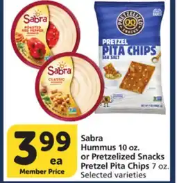 Albertsons Sabra Hummus 10 oz. or Pretzelized Snacks Pretzel Pita Chips 7 oz offer