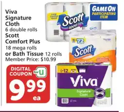 Albertsons Viva Signature Cloth 6 double rolls Scott Comfort Plus 18 mega rolls or Bath Tissue 12 rolls offer
