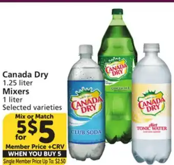Albertsons Canada Dry 1.25 liter Mixers 1 liter offer