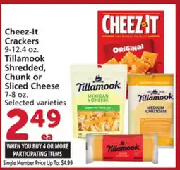 Albertsons Cheez-It Crackers 9-12.4 oz. Tillamook Shredded, Chunk or Sliced Cheese 7-8 oz offer