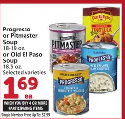 Albertsons Progresso or Pitmaster Soup 18-19 oz. or Old El Paso Soup 18.5 oz offer
