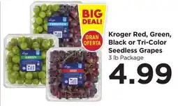 Food 4 Less Kroger Red, Green, Black or Tri-Color Seedless Grapes offer