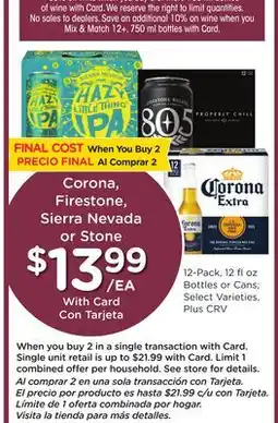 Ralphs Corona, Firestone, Sierra Nevada or Stone offer