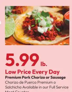 Stater Bros Premium Pork Chorizo or Sausage offer