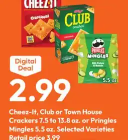 Stater Bros Cheez-It, Club or Town House Crackers 7.5 to 13.8 oz. or Pringles Mingles 5.5 oz offer