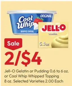 Stater Bros Jell-O Gelatin or Pudding 0.6 to 6 oz. or Cool Whip Whipped Topping 8 oz offer