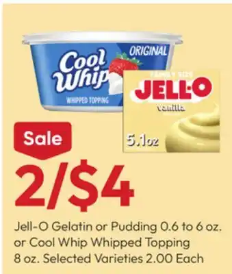 Stater Bros Jell-O Gelatin or Pudding 0.6 to 6 oz. or Cool Whip Whipped Topping 8 oz offer