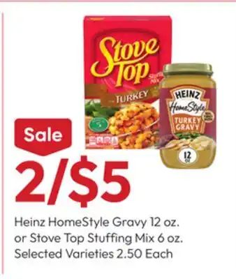 Stater Bros Heinz HomeStyle Gravy 12 oz. or Stove Top Stuffing Mix 6 oz offer