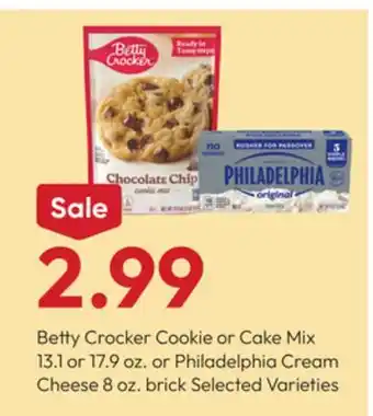 Stater Bros Betty Crocker Cookie or Cake Mix 13.1 or 17.9 oz. or Philadelphia Cream Cheese 8 oz. brick offer