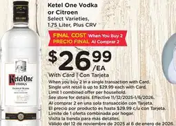 Ralphs Ketel One Vodka or Citroen offer