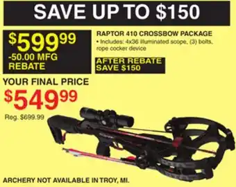 Dunham's Sports RAPTOR 410 CROSSBOW PACKAGE offer