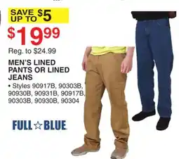 Dunham's Sports FULL BLUE MEN'S LINED PANTS OR LINED JEANS offer