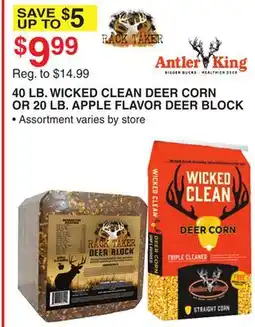 Dunham's Sports 40 LB. WICKED CLEAN DEER CORN OR 20 LB. APPLE FLAVOR DEER BLOCK offer