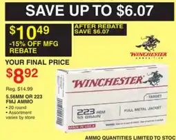 Dunham's Sports WINCHESTER 5.56MM OR 223 FMJ AMMO offer