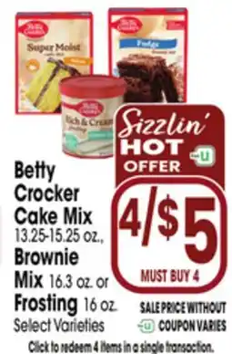Jewel-Osco Betty Crocker Cake Mix 13.25-15.25 oz., Brownie Mix 16.3 oz. or Frosting 16 oz offer