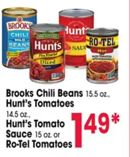 Jewel-Osco Brooks Chili Beans 15.5 oz., Hunt's Tomatoes 14.5 oz., Hunt's Tomato Sauce 15 oz. or Ro-Tel Tomatoes offer