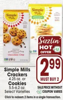 Jewel-Osco Simple Mills Crackers 4.25 oz. or Cookies 5.5-6.2 oz offer