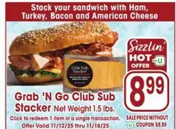 Jewel-Osco Grab 'N Go Club Sub Stacker Net Weight offer
