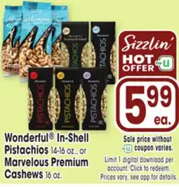Jewel-Osco Wonderful In-Shell Pistachios 14-16 oz., or Marvelous Premium Cashews 16 oz offer