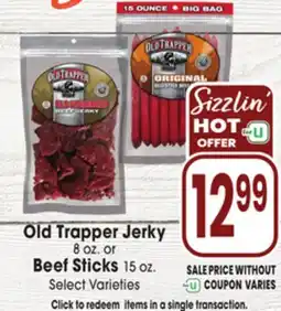 Jewel-Osco Old Trapper Jerky 8 oz. or Beef Sticks 15 oz offer