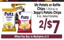 Jewel-Osco Utz Potato or Kettle Chips 7.75-8 oz. or Zapp's Potato Chips 8 oz offer