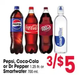 Jewel-Osco Pepsi, Coca-Cola or Dr Pepper 1.25 ltr. or Smartwater 700 ml offer