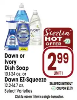 Jewel-Osco Dawn or Ivory Dish Soap 10.1-24 oz. or Dawn EZ-Squeeze 12.2-14.7 oz offer