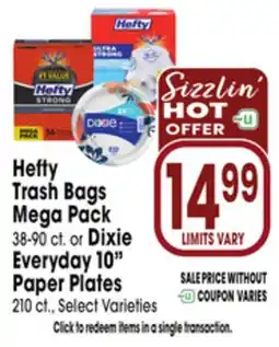 Jewel-Osco Hefty Trash Bags Mega Pack 38-90 ct. or Dixie Everyday 10 Paper Plates 210 ct offer