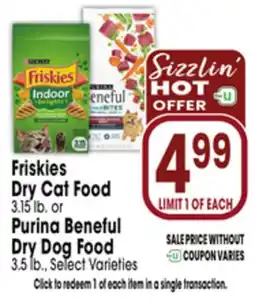 Jewel-Osco Friskies Dry Cat Food 3.15 lb. or Purina Beneful Dry Dog Food 3.5 lb offer