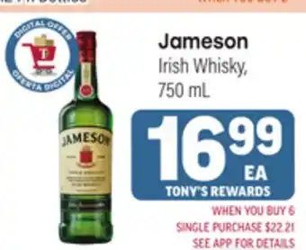 Tony’s Fresh Market Jameson Irish Whisky offer
