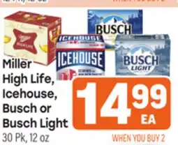 Tony’s Fresh Market Miller High Life, Icehouse, Busch or Busch Light offer