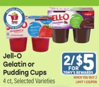 Tony’s Fresh Market Jell-O Gelatin or Pudding Cups offer