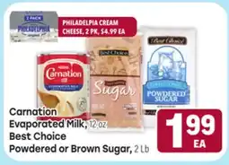 Tony’s Fresh Market Carnation Evaporated Milk, 12 oz Best Choice Powdered or Brown Sugar, 2 Lb offer