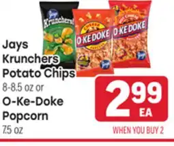Tony’s Fresh Market Jays Krunchers Potato Chips 8-8.5oz or O-Ke-Doke Popcorn 7.5oz offer