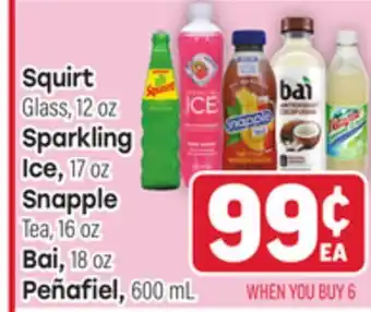 Tony’s Fresh Market Squirt Glass, 12oz, Sparkling Ice, 17oz Snapple Tea, 16oz Bai, 18oz Peñafiel, 600mL offer